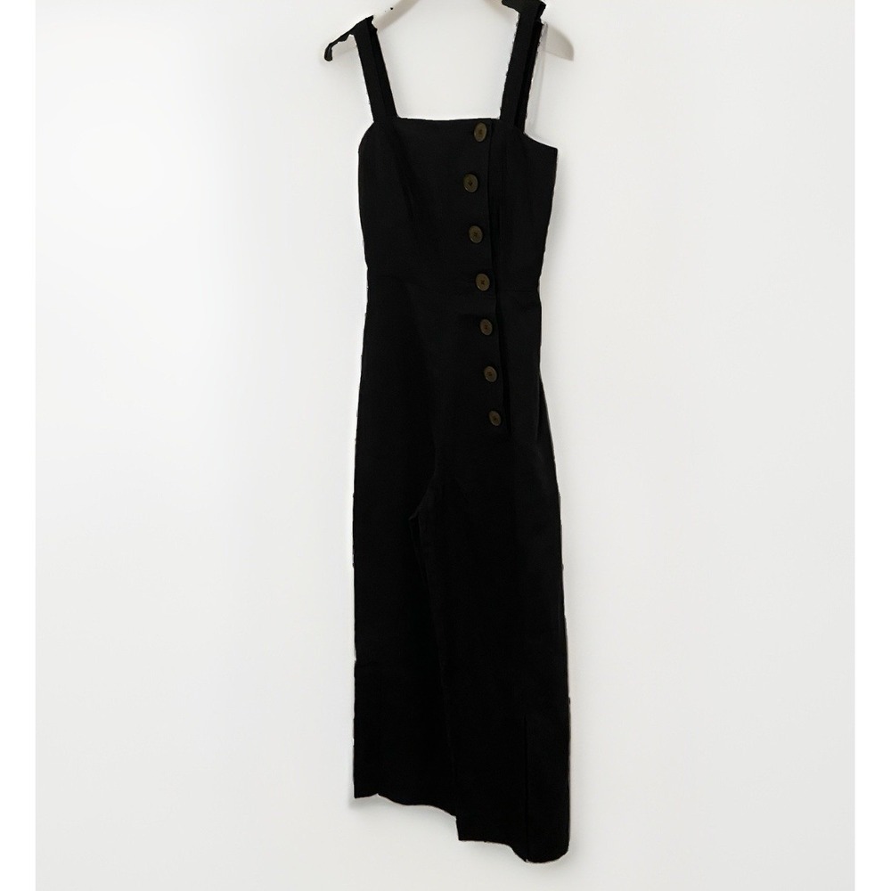 Kate Spade New York Side-Button Linen Blend Jumpsuit Wide Leg Blac Size 0 [1, 2] - Picture 2 of 8